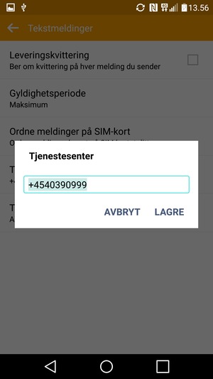 Skriv inn Tjenestesenter nummer og velg LAGRE
