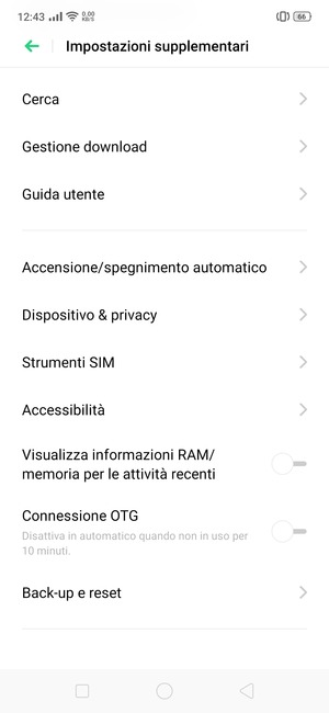Scorri e seleziona Back-up e reset
