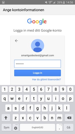 Ange ditt Gmail lösenord och välj Logga in