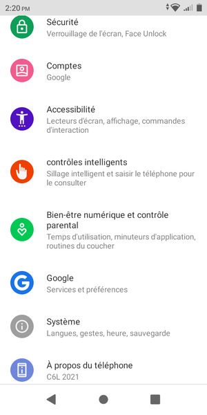 Faites défiler et sélectionnez Comptes