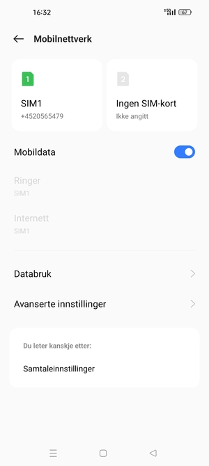 Velg SIM1 eller SIM2