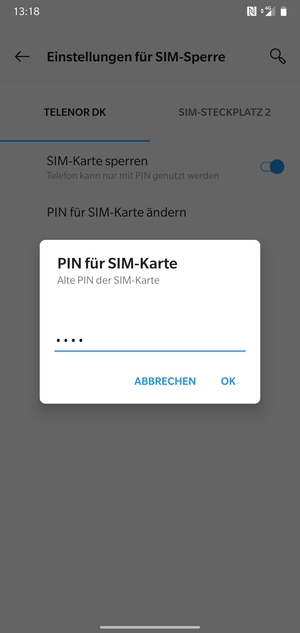 Geben Sie Ihre Alte PIN der SIM-Karte ein und wählen Sie OK