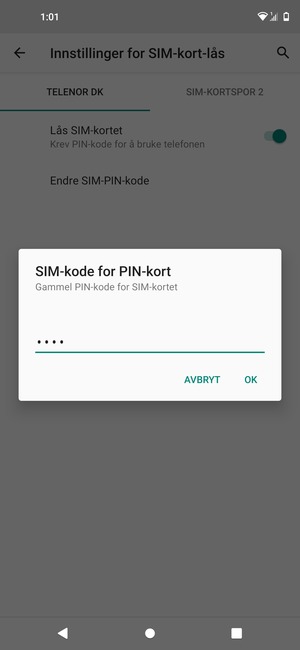 Skriv inn Gammel PIN-kode for SIM-kort og velg OK