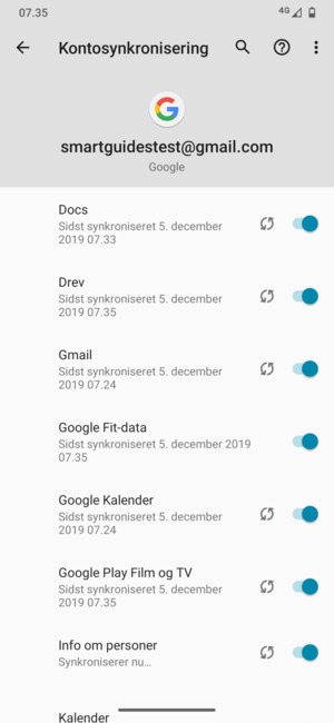 Dine oplysninger vil blive synkroniseret