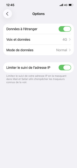 Activer ou désactiver Données à l'étranger