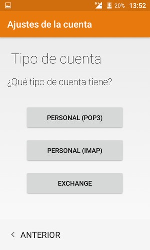 Seleccione PERSONAL (POP3) o PERSONAL (IMAP)