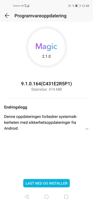 Hvis telefonen din ikke er oppdatert, velg LAST NED OG INSTALLERER
