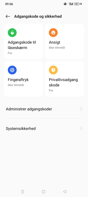 For at aktivere din skærmlås, gå til menuen Adgangskode og sikkerhed og vælg Adgangskode til låseskærm