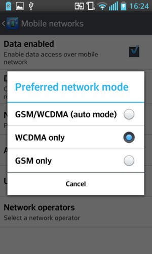 Select WCDMA only to enable 3G