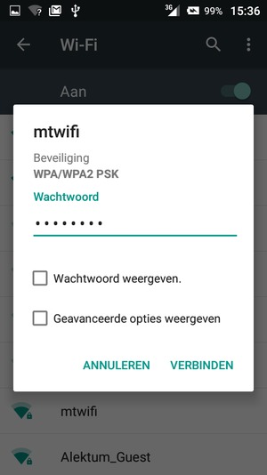Voer het WiFi-wachtwoord in en selecteer VERBINDEN