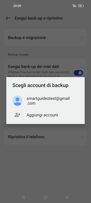 Seleziona il tuo account di backup