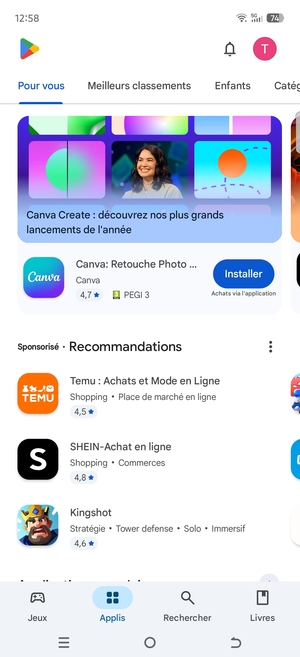 Sélectionnez Rechercher