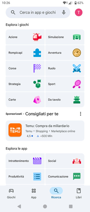 Seleziona la barra di ricerca