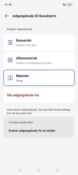 Din telefon er nu sikret med en skærmlås