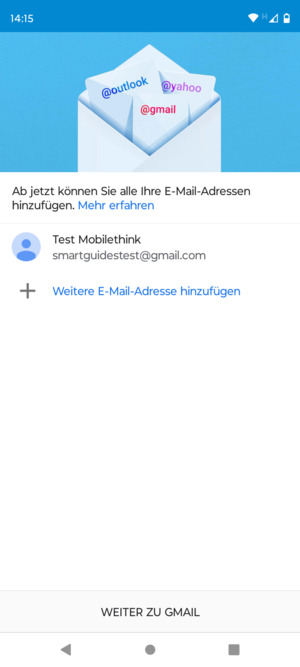 Wählen Sie WEITER ZU GMAIL