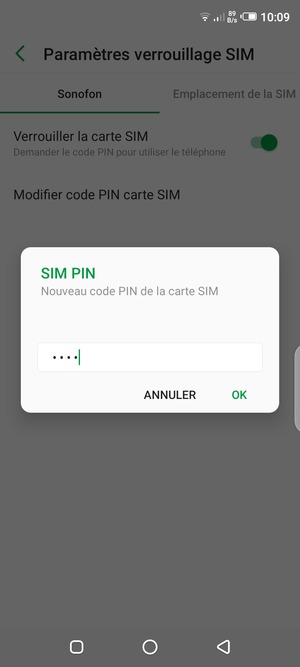 Saisissez votre Nouveau code PIN de la carte SIM et sélectionnez OK