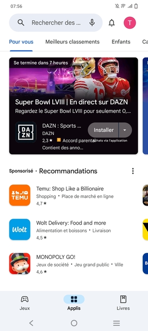 Sélectionnez la barre de Recherche