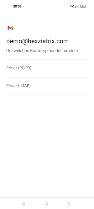Wählen Sie Privat (POP3) oder Privat (IMAP)