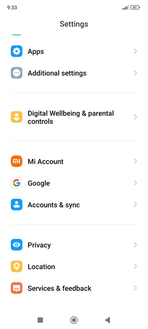 Scroll to and select Accounts & sync