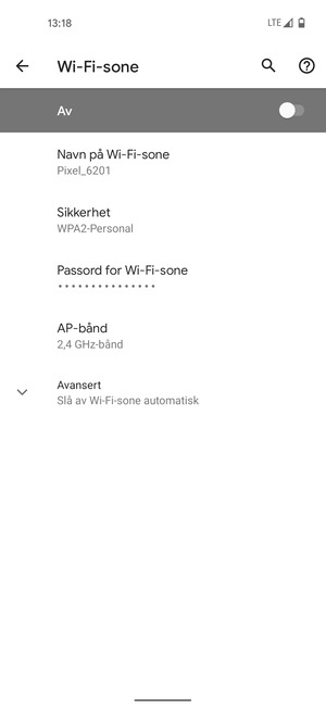 Velg Passord for Wi-Fi-sone