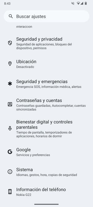 Desplácese y seleccione Seguridad y privacidad