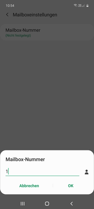 Geben Sie die Mailbox-Nummer ein und wählen Sie OK