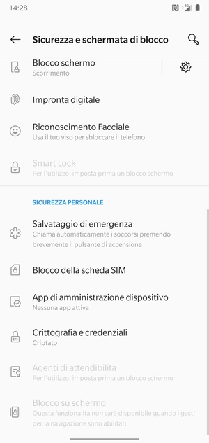 Seleziona Blocco della scheda SIM