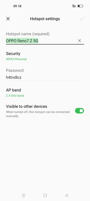 Enter a Wi-Fi hotspot password of at least 8 characters and select OK