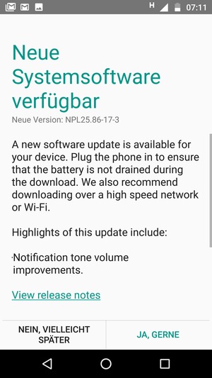 Falls Ihr Handy nicht aktualisiert ist, wählen Sie JA, GERNE