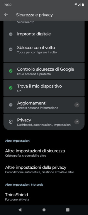 Scorri e seleiona Altre impostazioni di sicurezza