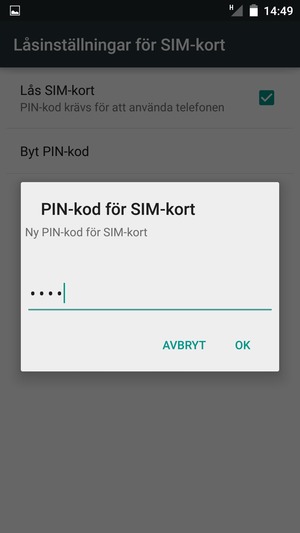 Ange din Nya PIN-kod för SIM-kort och välj OK