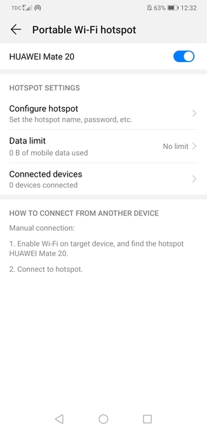 Your phone is now set up for use as a modem