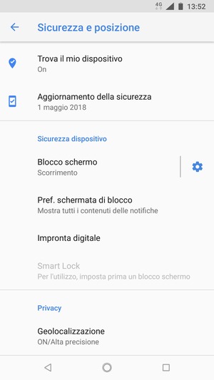 Per attivare il blocco dello schermo, vai al menu Sicurezza e posizione e seleziona Blocco schermo