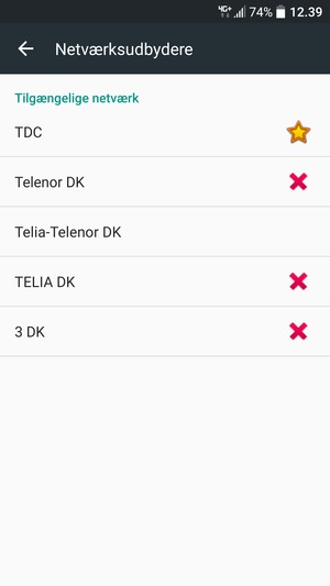 Vælg en netværksudbyder fra listen