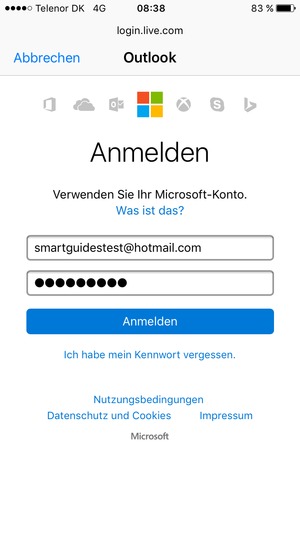 Geben Sie Ihre E-Mail-Adresse und Ihr Passwort ein. Wählen Sie Anmelden