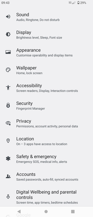 Scroll to and select Security