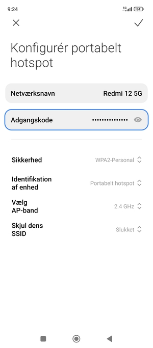 Indtast en Wi-Fi-hotspot adgangskode på minimum 8 tegn og vælg OK