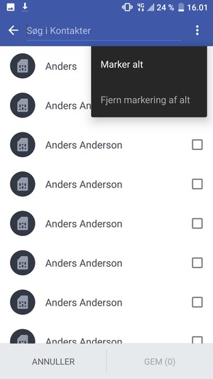 Vælg Marker alt