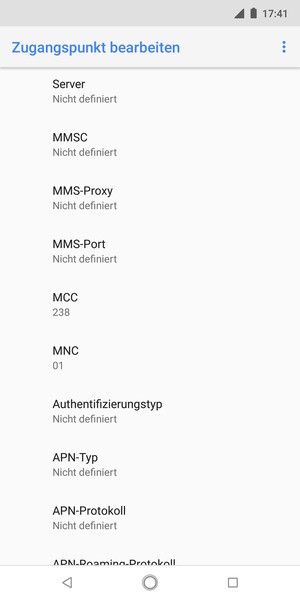 Scrollen Sie nach unten und geben Sie Internetinformationen ein