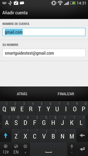 Déle a su cuenta un nombre y escriba su nombre. Seleccione FINALIZAR