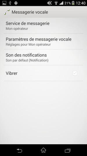 Sélectionnez Paramètres de messagerie vocale
