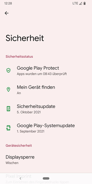 Um Ihre Bildschirmsperre zu aktivieren, gehen Sie zum Sicherheit Menü und wählen Sie  Displaysperre