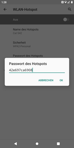 Geben Sie eine WLAN-Hotspot-Passwort mit mindestens 8 Zeichen ein und wählen Sie OK
