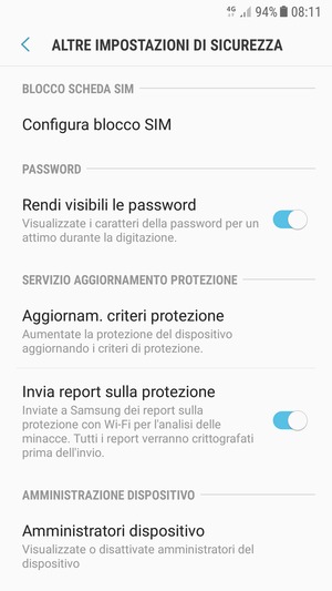 Seleziona Configura blocco SIM