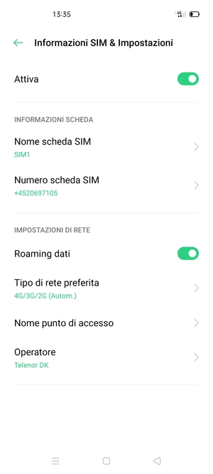 Attiva o disattiva Roaming dati