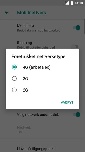 Velg ønsket alternativ