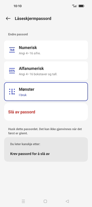 Telefonen din er nå sikret med en skjermlås
