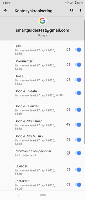Din informasjon blir synkronisert