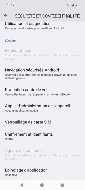 Faites défiler et sélectionnez Verrouillage de carte SIM