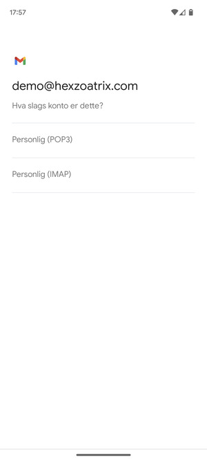 Velg Personlig (POP3) eller Personlig (IMAP)